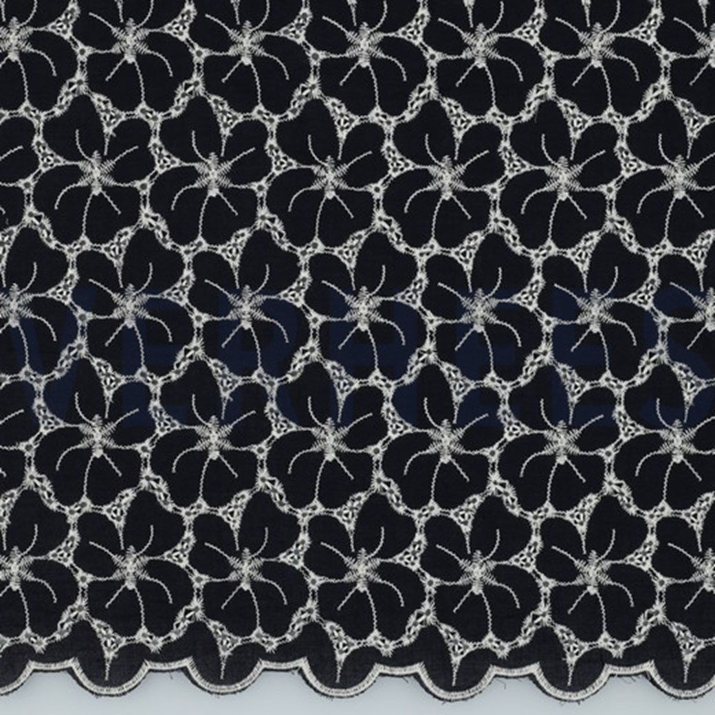 Navy Double Border All Over Embroidered Cotton - CoolCrafting